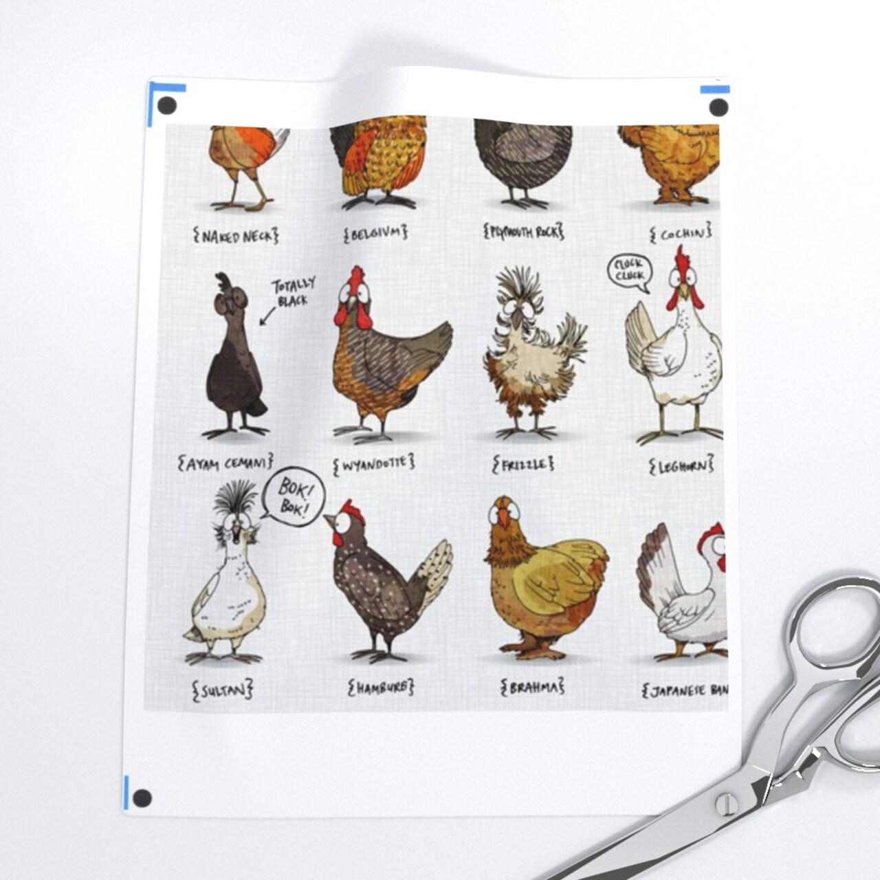 Chickens World Chicken Illustration Cute Rooster Modern Farmhouse Farm Animal Shabby Chic Kitchen Livestock Custom Printed Fabric by Spoonflower Various Fabrics by the Yard or Fat Quarter